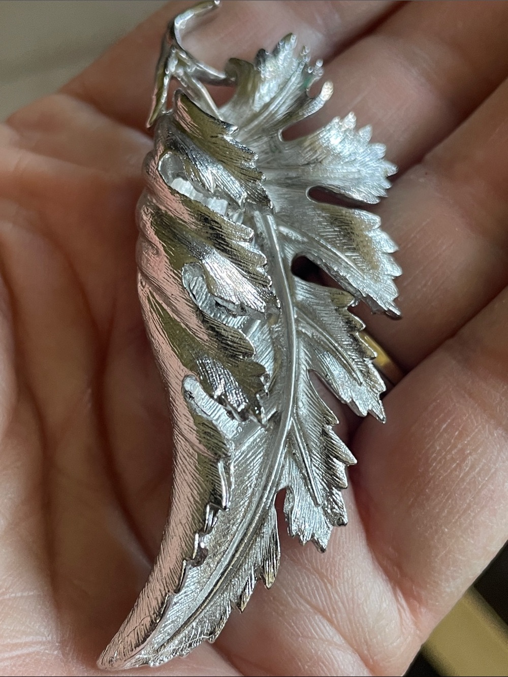 Silver Coro Leaf Pendant - Silver Feather brooch